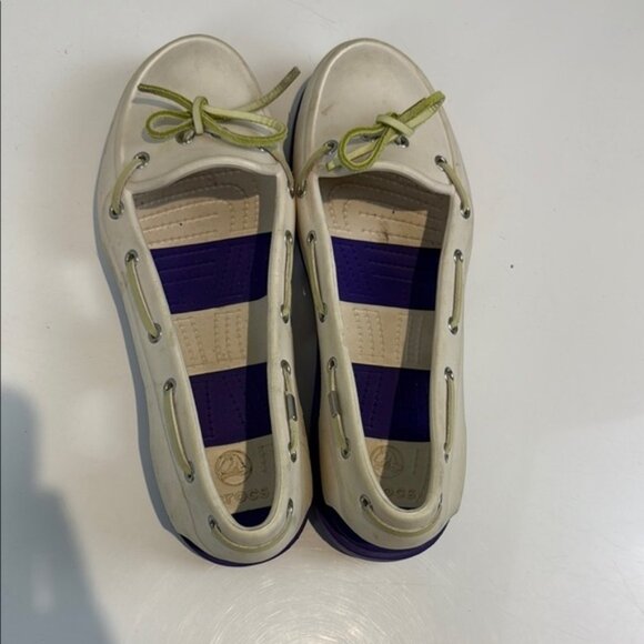 CROCS Cream and Purple Flats with Bow Accent - Picture 3 of 7